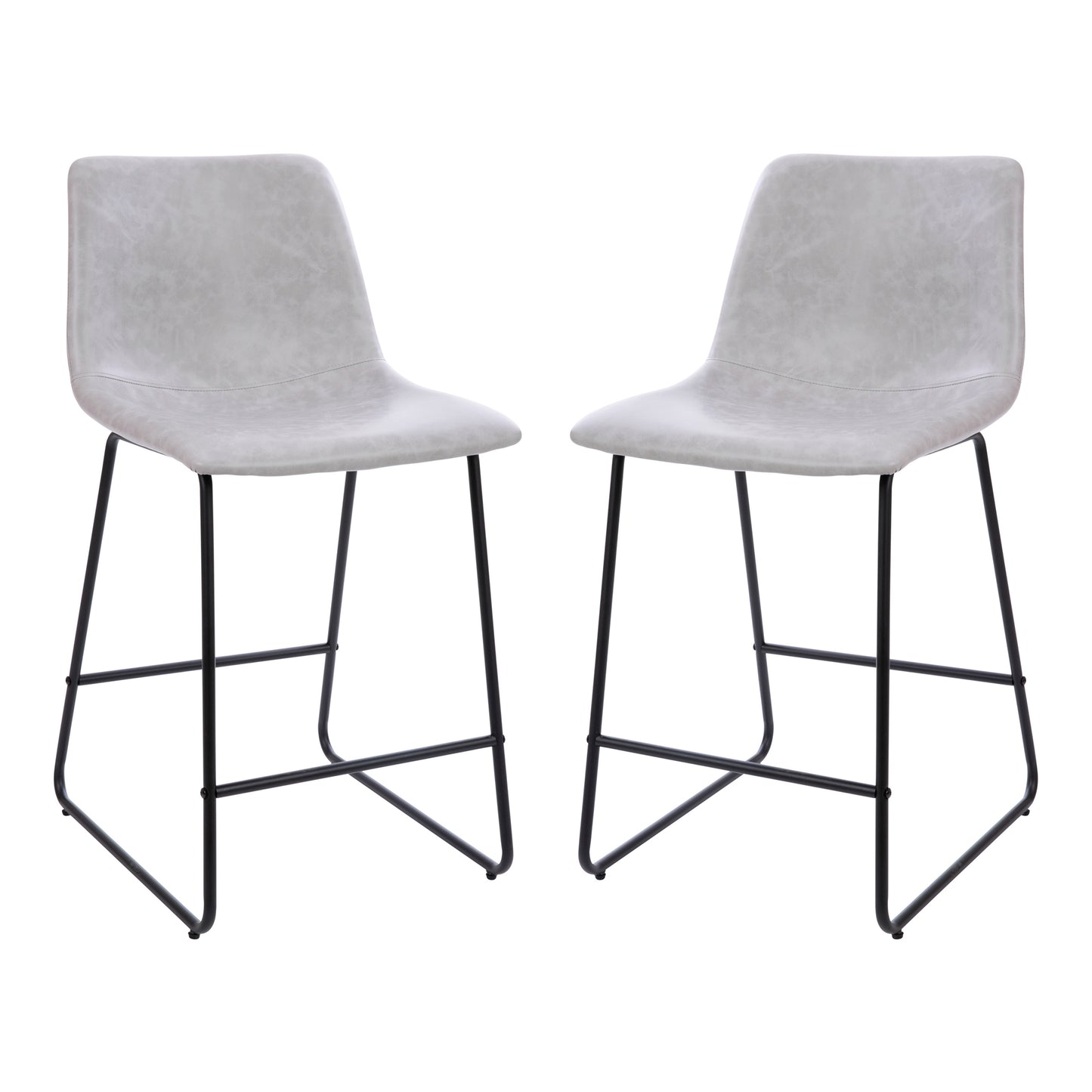 Reagan 24 inch LeatherSoft Counter Height Barstools in Light Gray, Set of 2 Light Gray