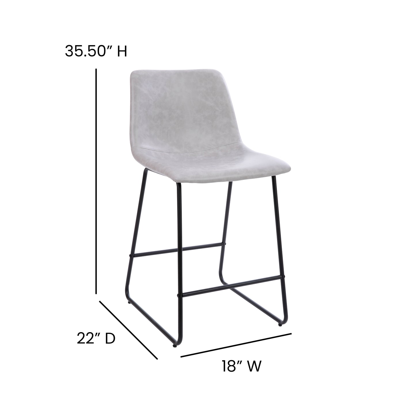Reagan 24 inch LeatherSoft Counter Height Barstools in Light Gray, Set of 2 Light Gray