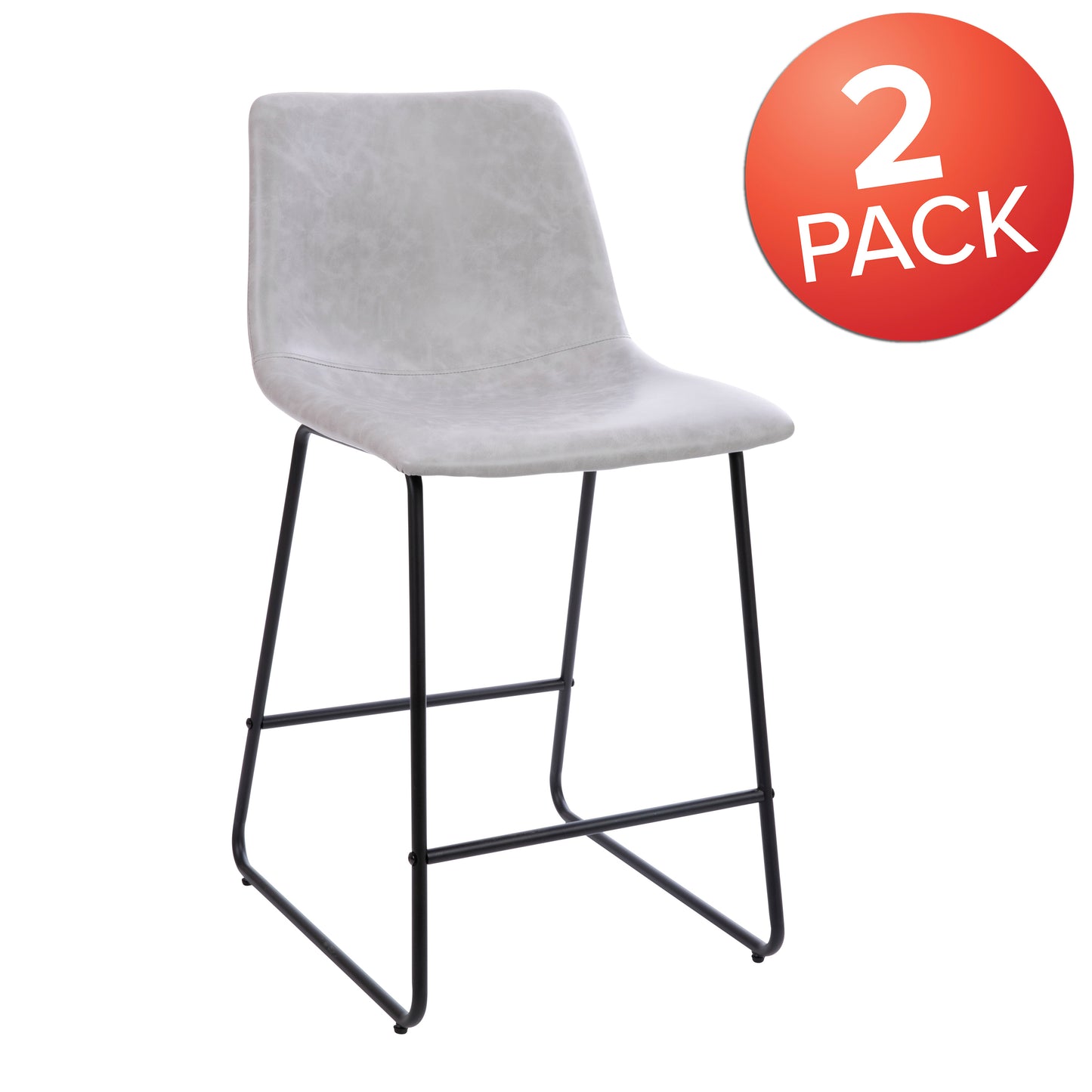 Reagan 24 inch LeatherSoft Counter Height Barstools in Light Gray, Set of 2 Light Gray