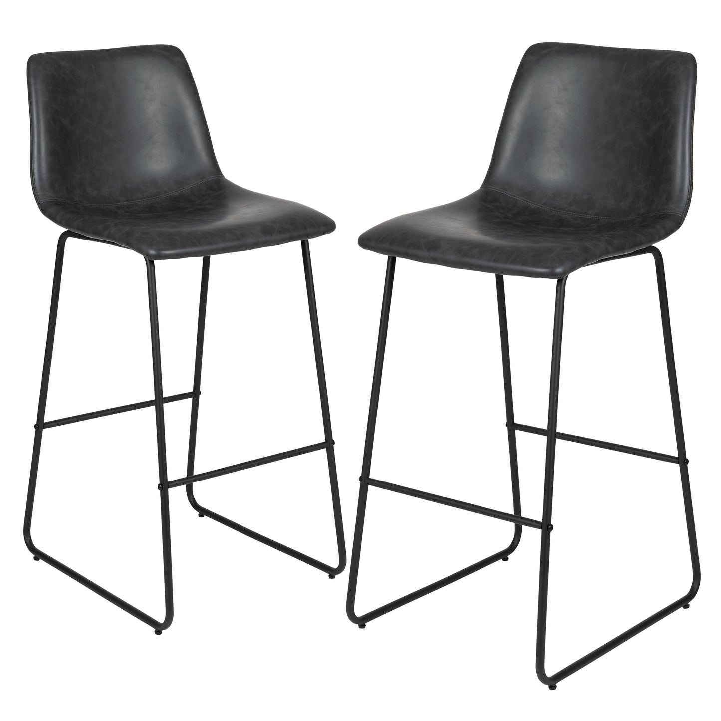 Reagan 30 Inch Commercial Grade LeatherSoft Bar Height Barstools in Dark Gray, Set of 2 Gray