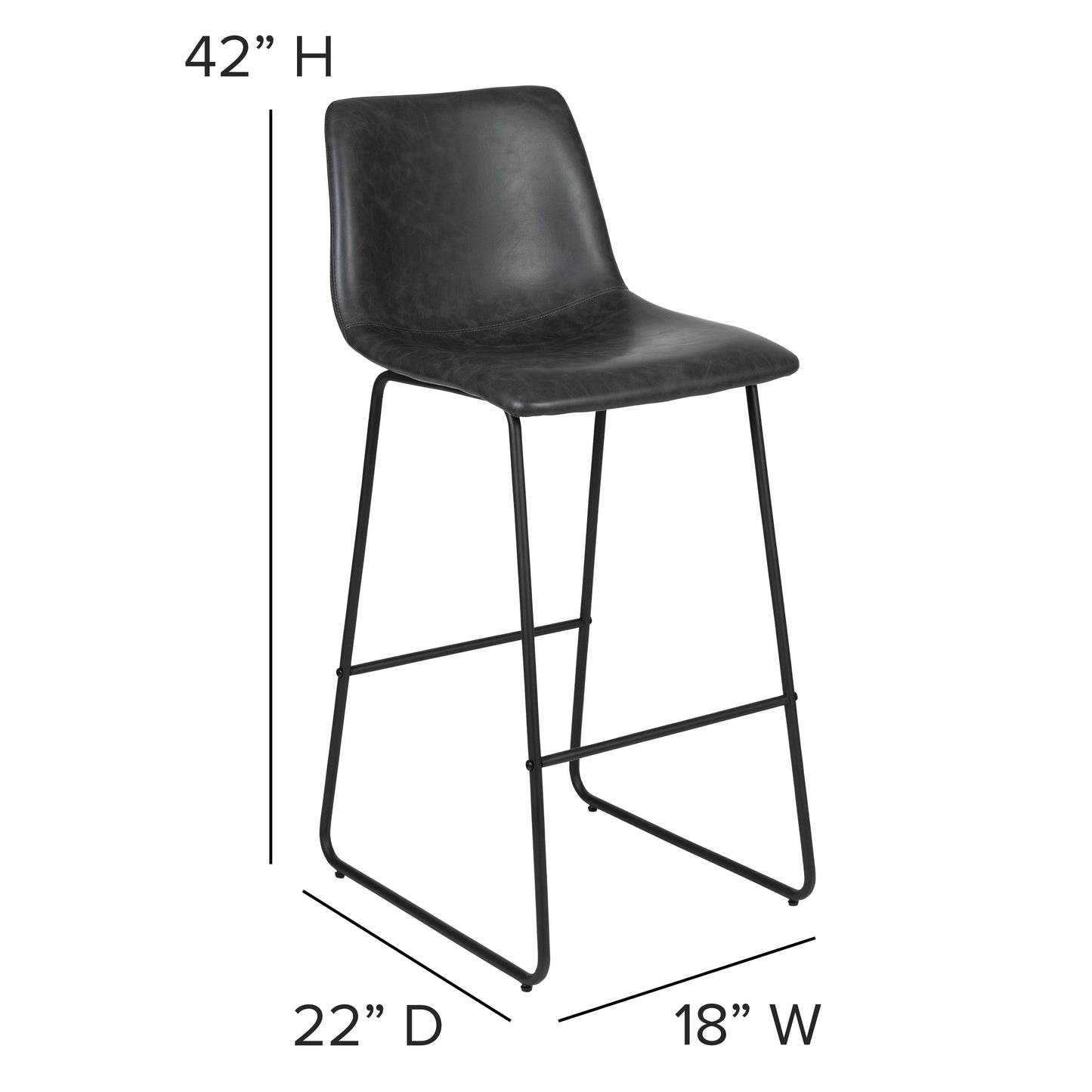 Reagan 30 Inch Commercial Grade LeatherSoft Bar Height Barstools in Dark Gray, Set of 2 Gray