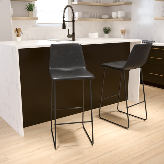 Reagan 30 Inch Commercial Grade LeatherSoft Bar Height Barstools in Dark Gray, Set of 2 Gray