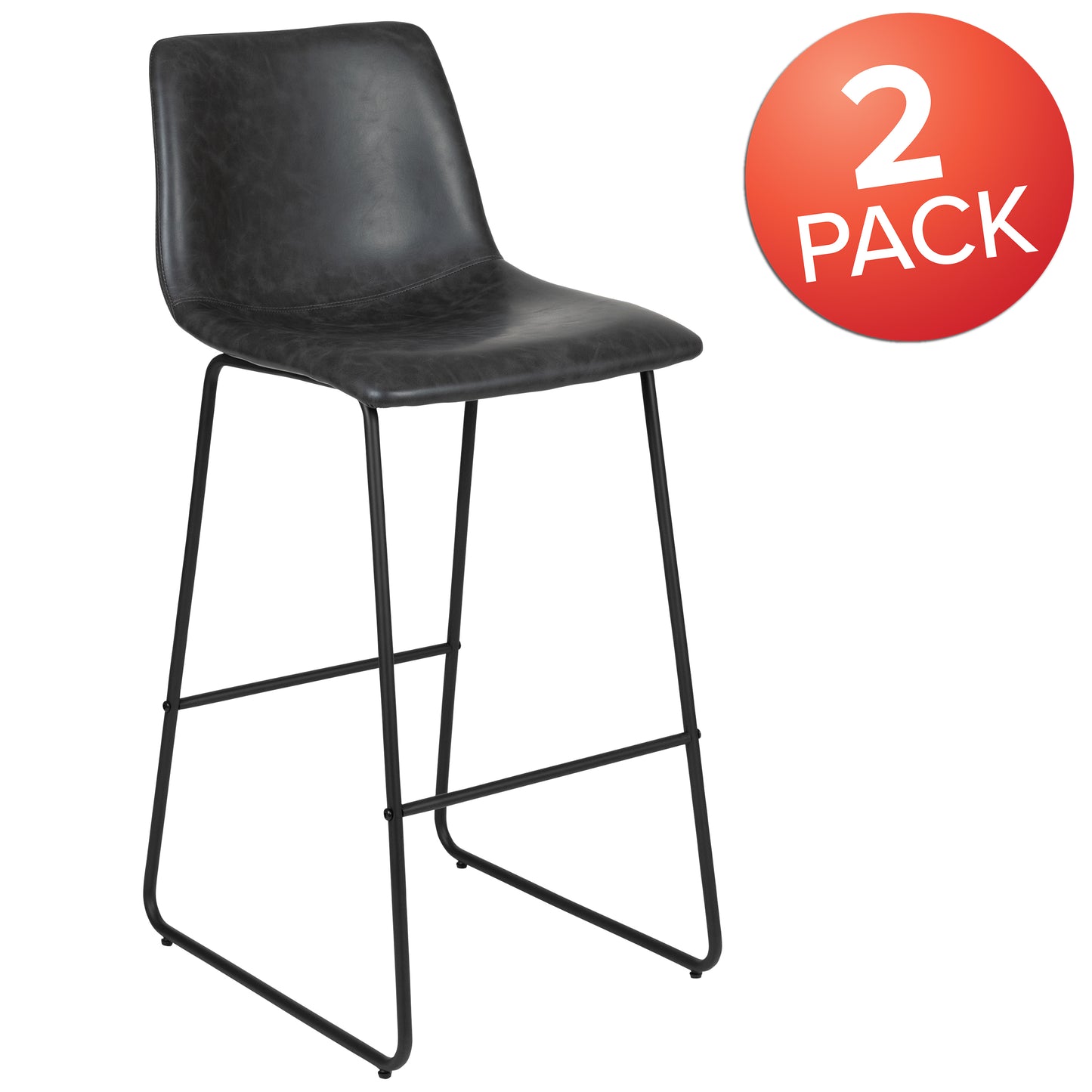 Reagan 30 Inch Commercial Grade LeatherSoft Bar Height Barstools in Dark Gray, Set of 2 Gray