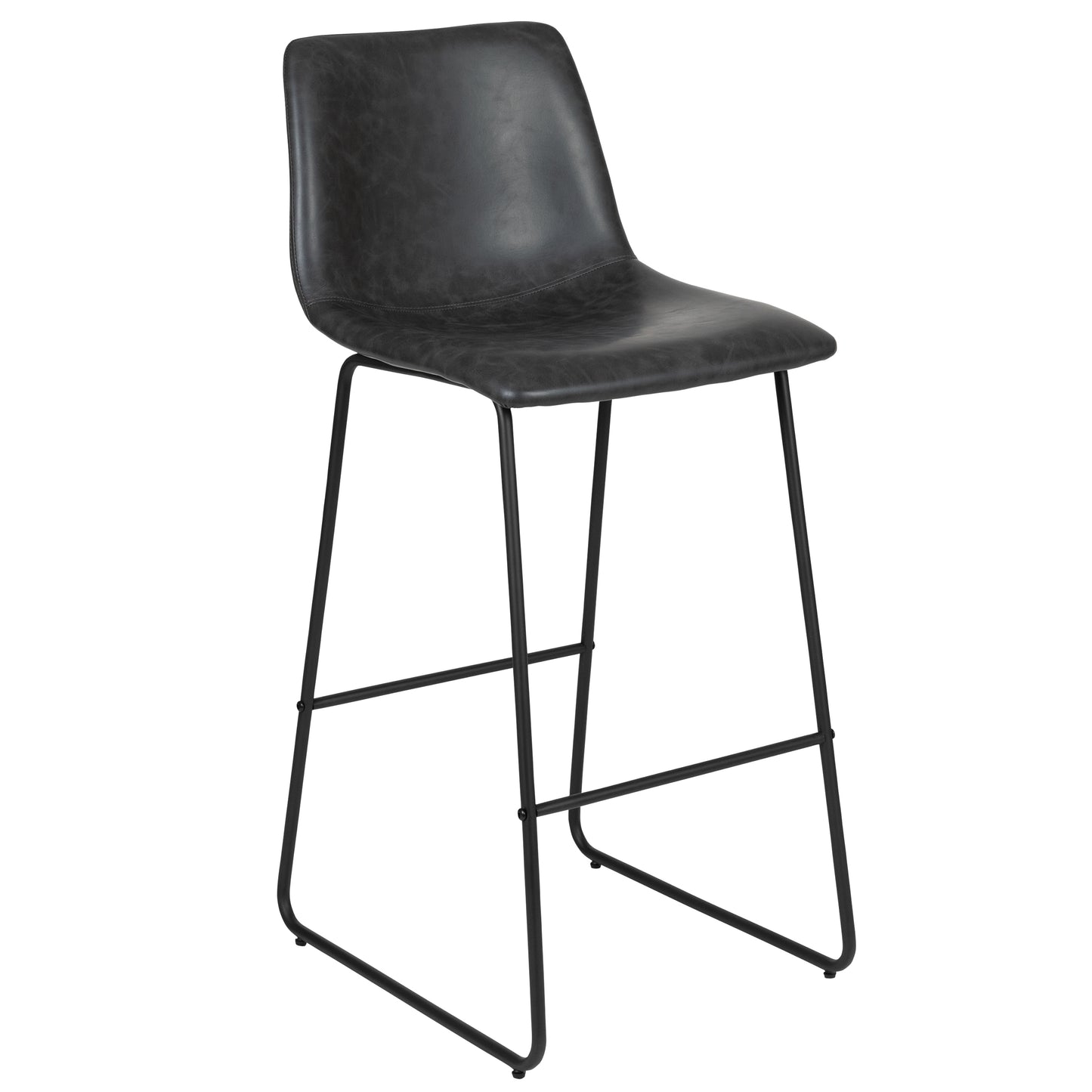 Reagan 30 Inch Commercial Grade LeatherSoft Bar Height Barstools in Dark Gray, Set of 2 Gray