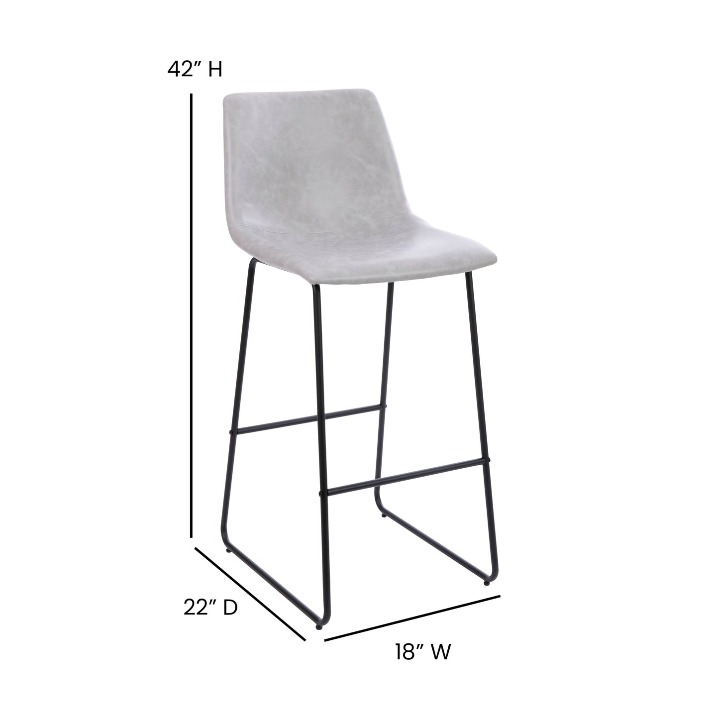 Reagan 30 inch LeatherSoft Bar Height Barstools in Light Gray, Set of 2 Light Gray