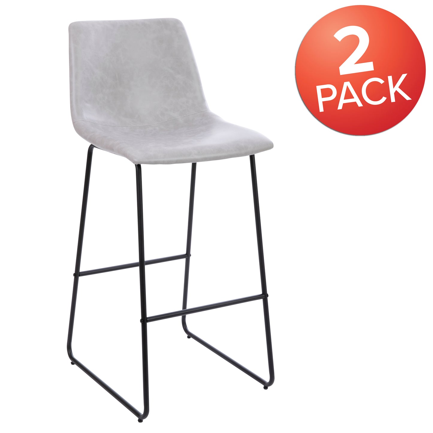 Reagan 30 inch LeatherSoft Bar Height Barstools in Light Gray, Set of 2 Light Gray