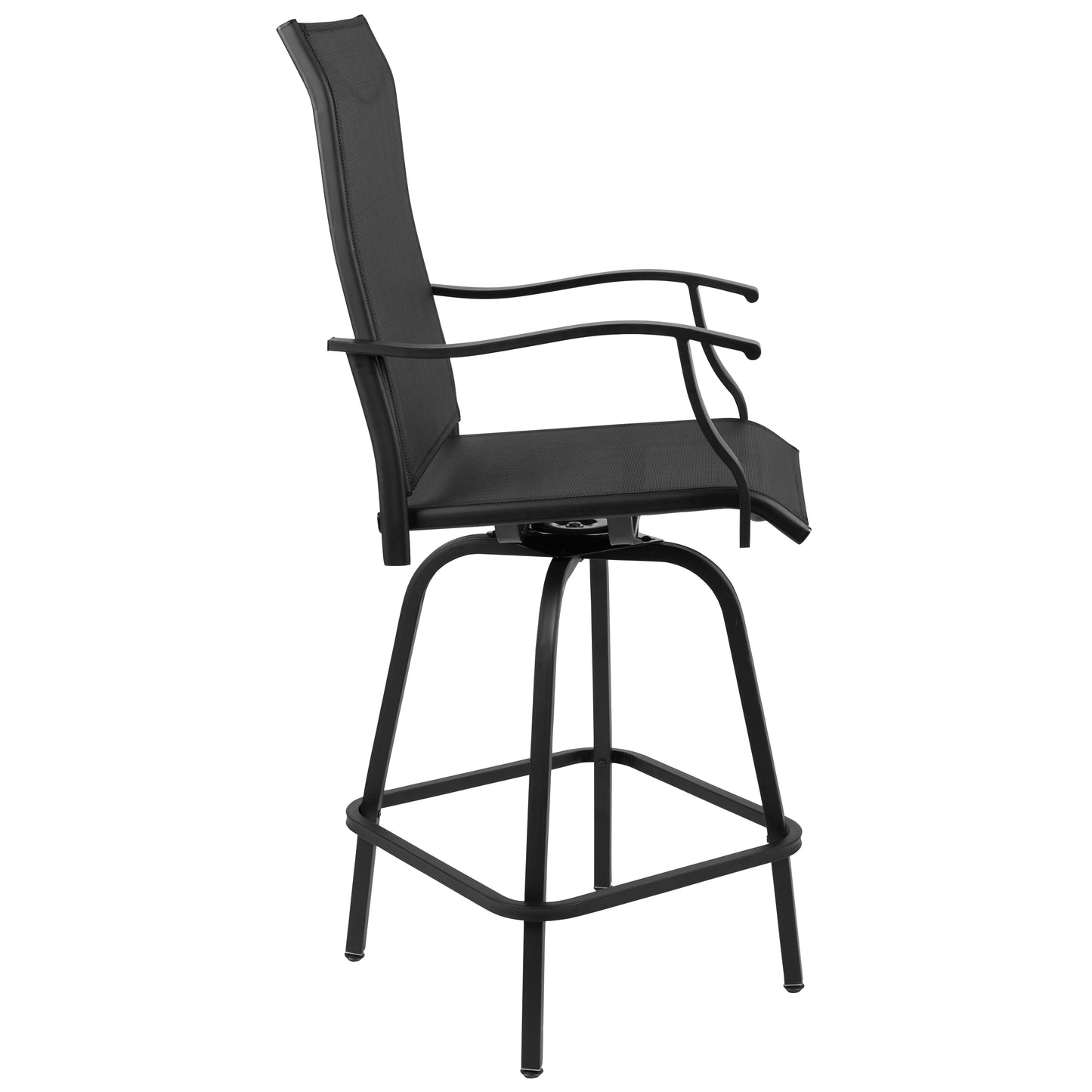 Valerie Patio Bar Height Stools Set of 2, All-Weather Textilene Swivel Patio Stools with High Back & Armrests in Black Black