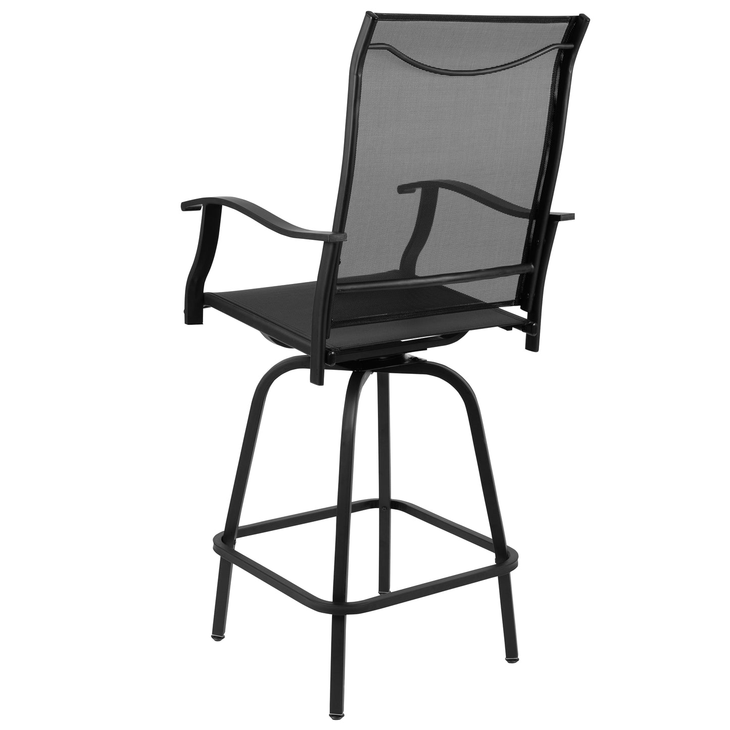 Valerie Patio Bar Height Stools Set of 2, All-Weather Textilene Swivel Patio Stools with High Back & Armrests in Black Black