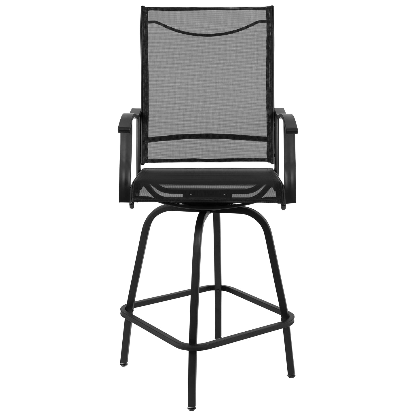 Valerie Patio Bar Height Stools Set of 2, All-Weather Textilene Swivel Patio Stools with High Back & Armrests in Black Black