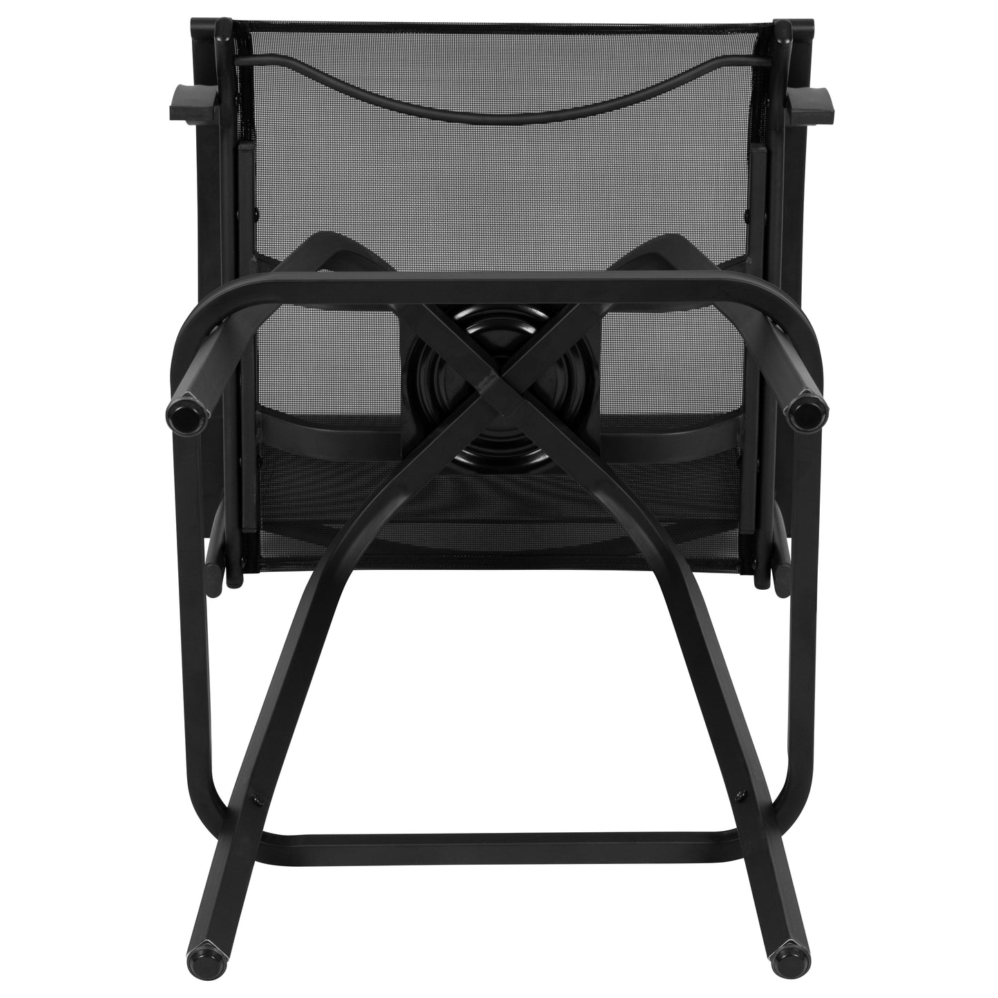 Valerie Patio Bar Height Stools Set of 2, All-Weather Textilene Swivel Patio Stools with High Back & Armrests in Black Black