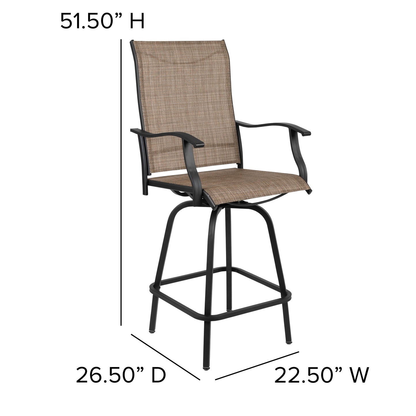 Valerie Patio Bar Height Stools Set of 2, All-Weather Textilene Swivel Patio Stools with High Back & Armrests in Brown Brown