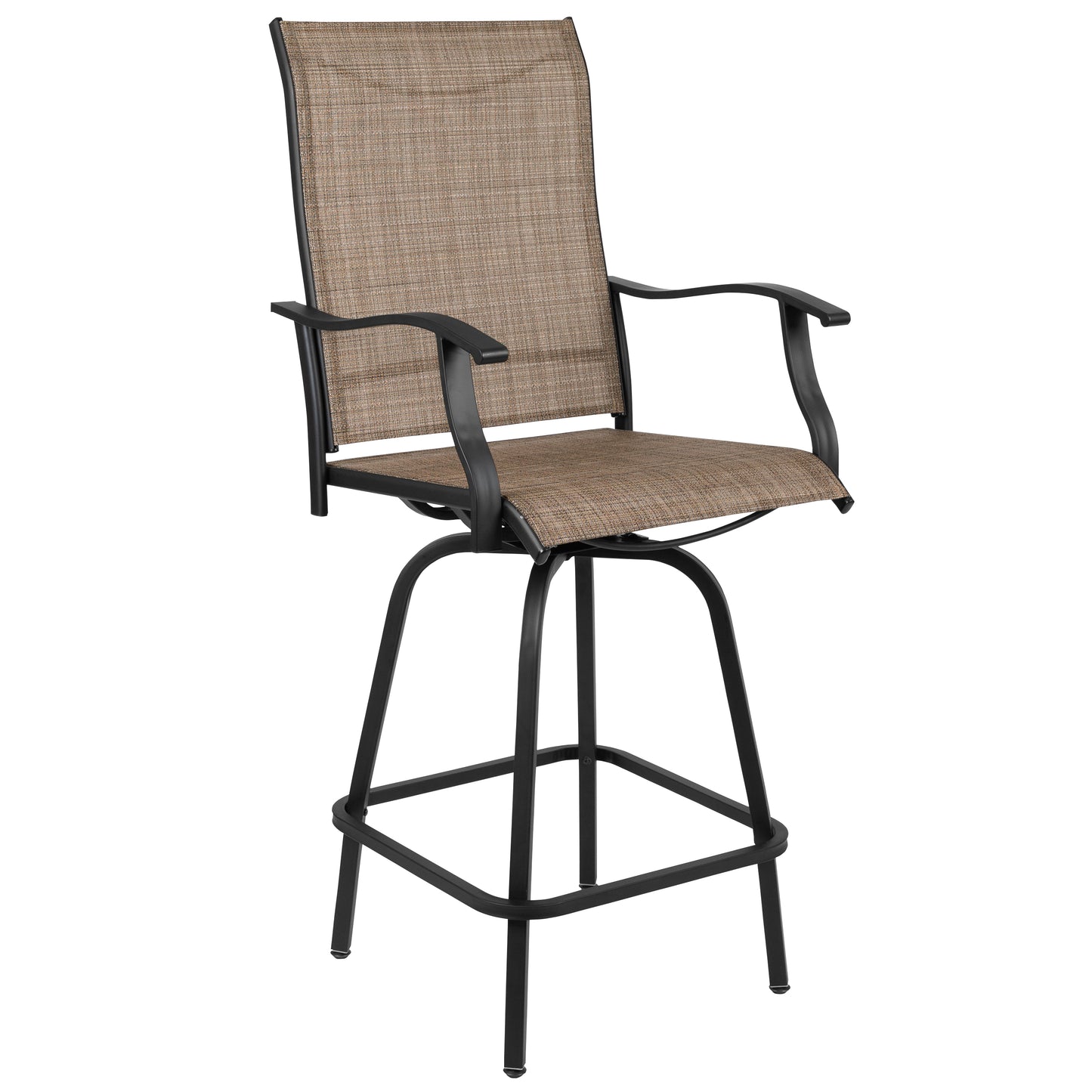 Valerie Patio Bar Height Stools Set of 2, All-Weather Textilene Swivel Patio Stools with High Back & Armrests in Brown Brown