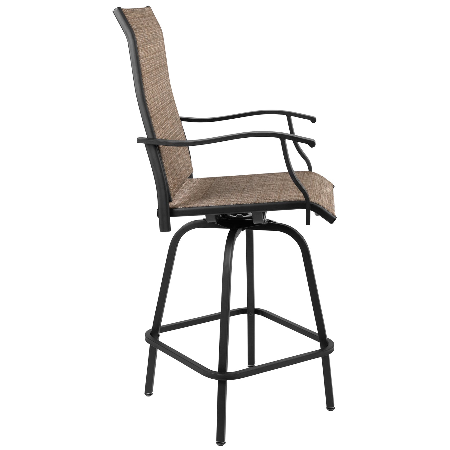Valerie Patio Bar Height Stools Set of 2, All-Weather Textilene Swivel Patio Stools with High Back & Armrests in Brown Brown