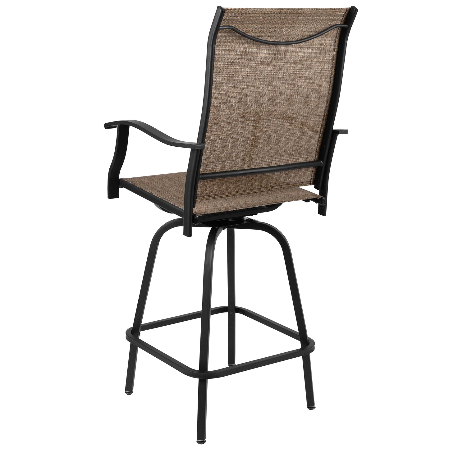 Valerie Patio Bar Height Stools Set of 2, All-Weather Textilene Swivel Patio Stools with High Back & Armrests in Brown Brown