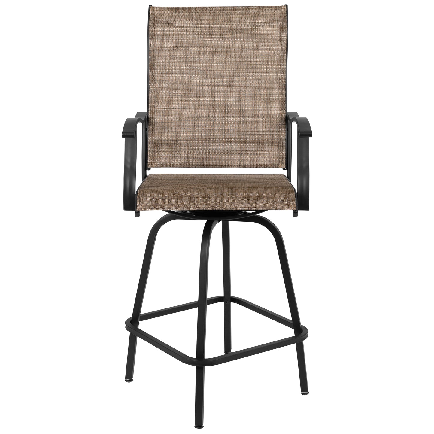 Valerie Patio Bar Height Stools Set of 2, All-Weather Textilene Swivel Patio Stools with High Back & Armrests in Brown Brown