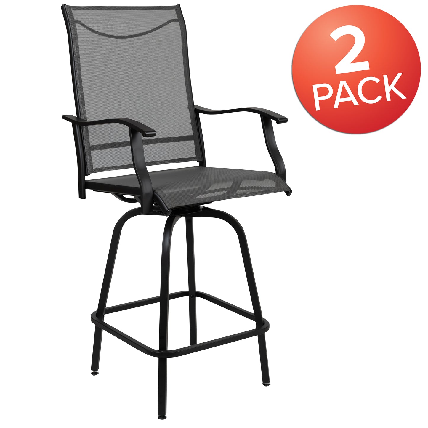 Valerie Patio Bar Height Stools Set of 2, All-Weather Textilene Swivel Patio Stools with High Back & Armrests in Gray Gray