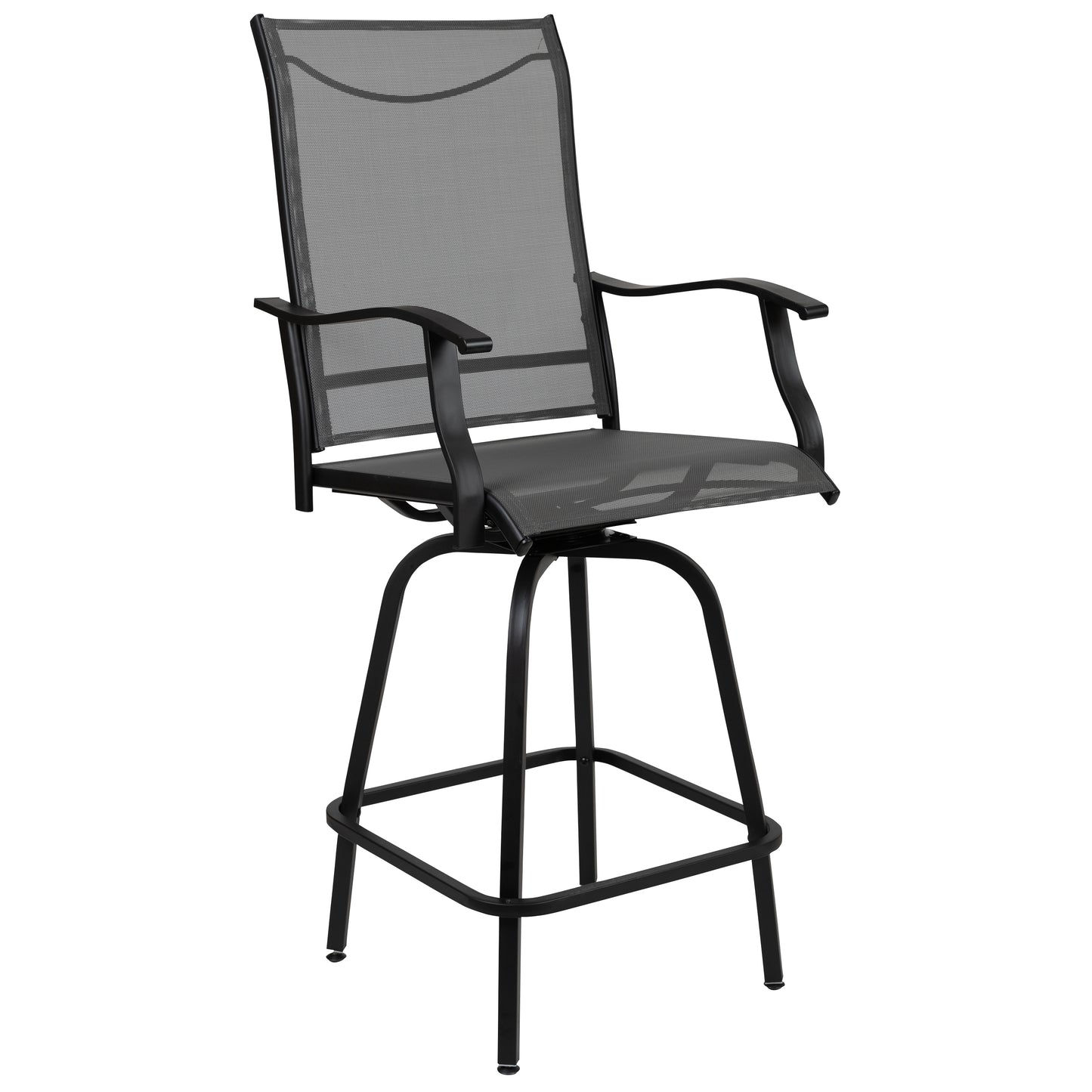 Valerie Patio Bar Height Stools Set of 2, All-Weather Textilene Swivel Patio Stools with High Back & Armrests in Gray Gray