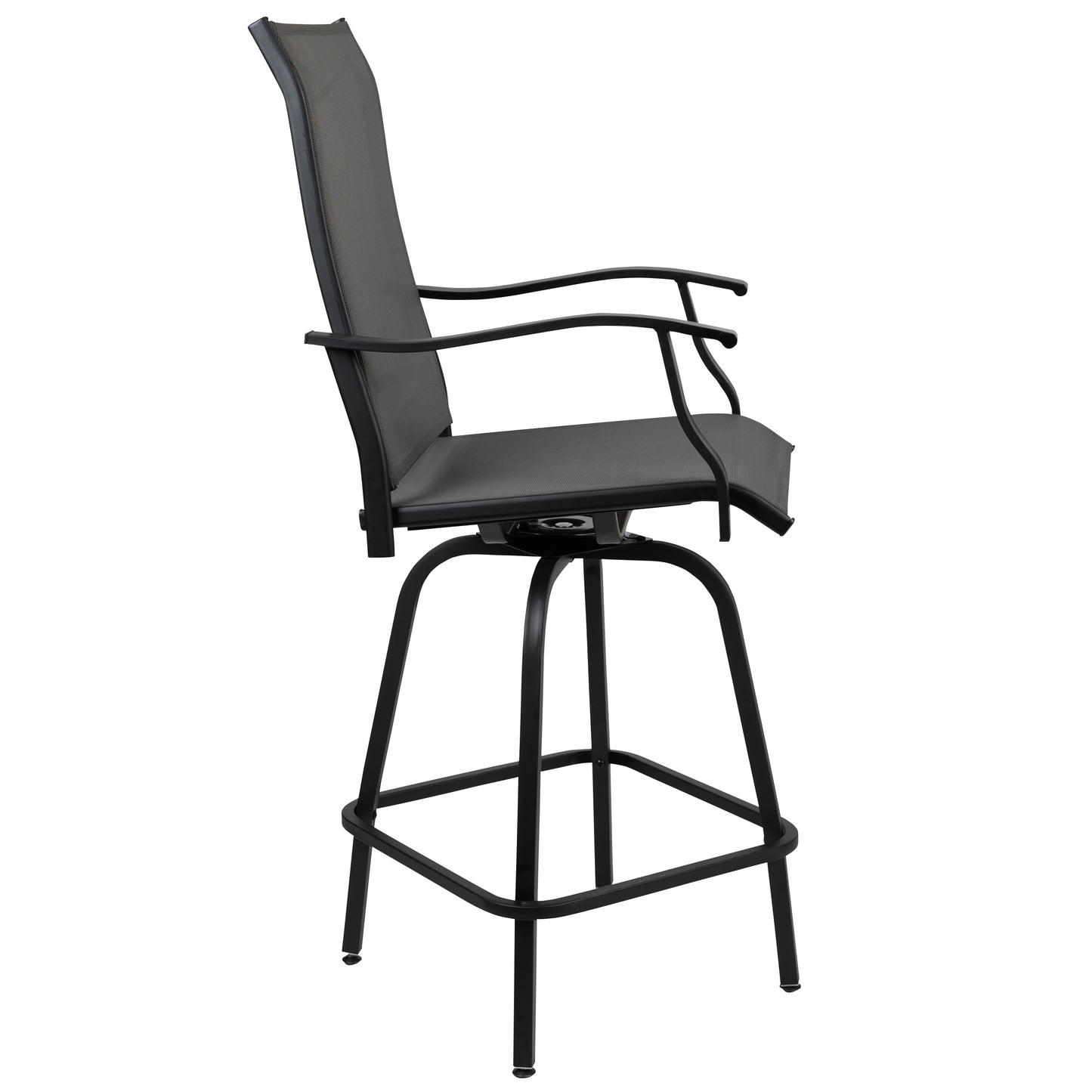 Valerie Patio Bar Height Stools Set of 2, All-Weather Textilene Swivel Patio Stools with High Back & Armrests in Gray Gray
