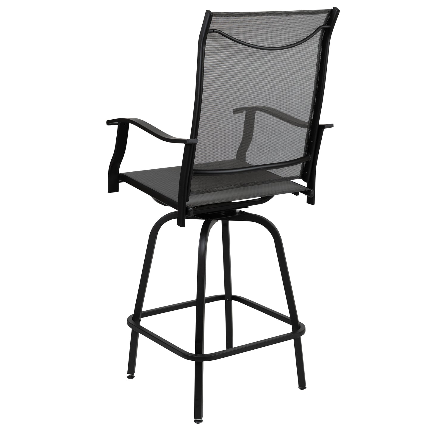 Valerie Patio Bar Height Stools Set of 2, All-Weather Textilene Swivel Patio Stools with High Back & Armrests in Gray Gray