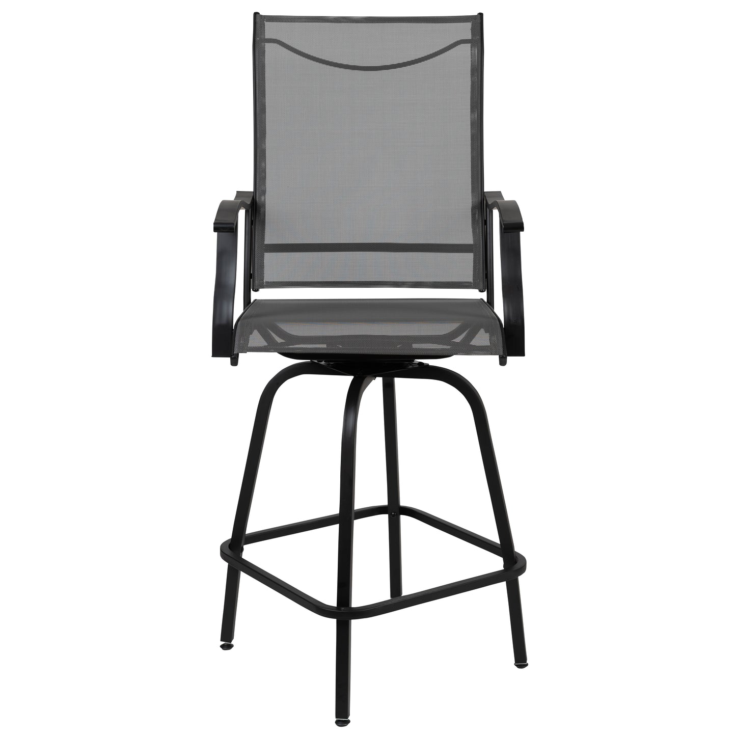 Valerie Patio Bar Height Stools Set of 2, All-Weather Textilene Swivel Patio Stools with High Back & Armrests in Gray Gray