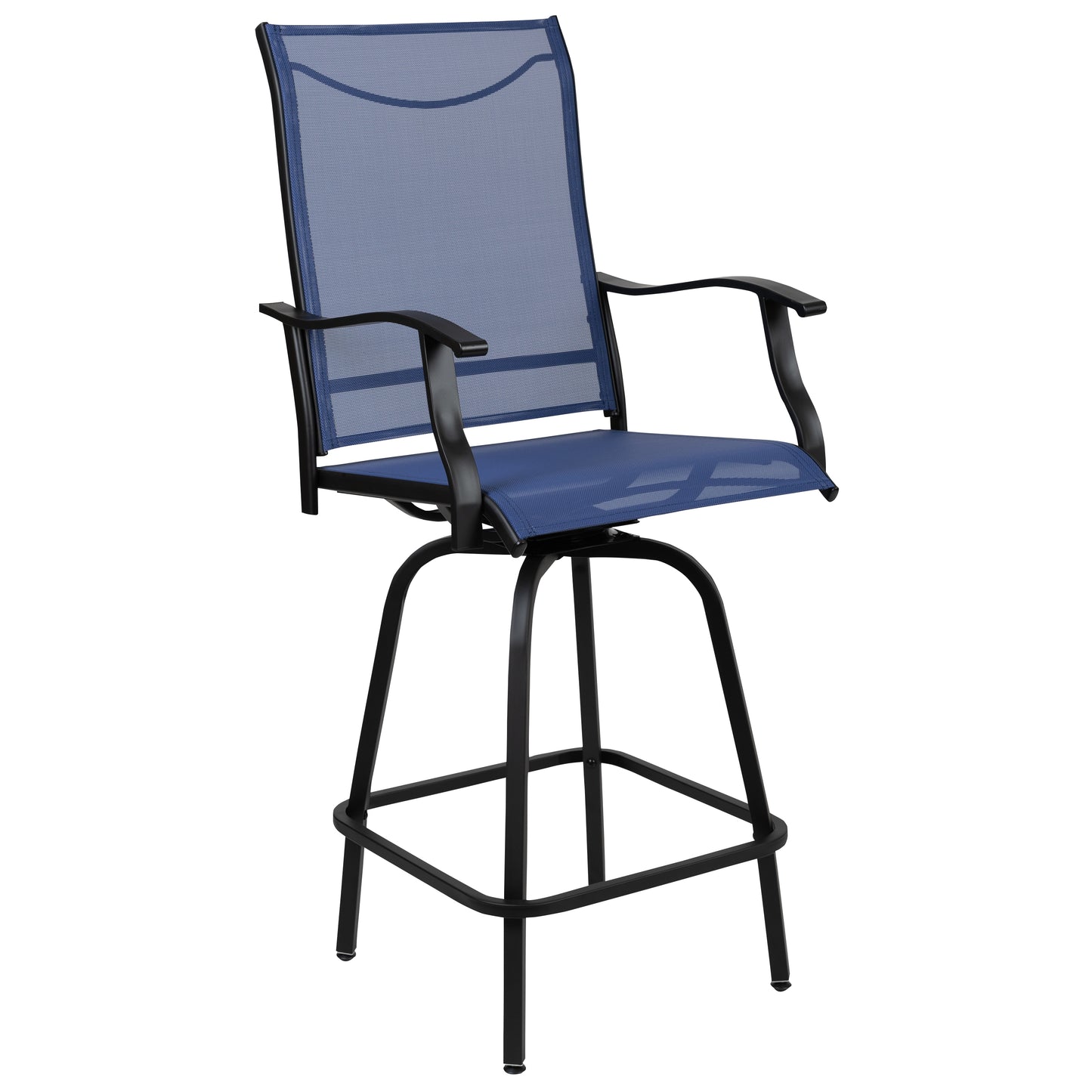 Valerie Patio Bar Height Stools Set of 2, All-Weather Textilene Swivel Patio Stools with High Back & Armrests in Navy Navy