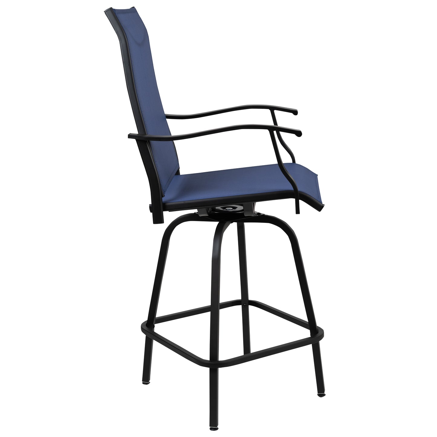 Valerie Patio Bar Height Stools Set of 2, All-Weather Textilene Swivel Patio Stools with High Back & Armrests in Navy Navy