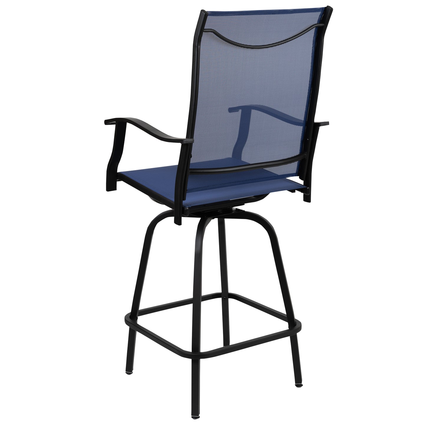 Valerie Patio Bar Height Stools Set of 2, All-Weather Textilene Swivel Patio Stools with High Back & Armrests in Navy Navy