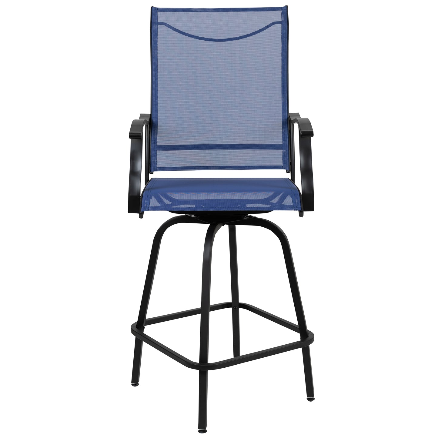 Valerie Patio Bar Height Stools Set of 2, All-Weather Textilene Swivel Patio Stools with High Back & Armrests in Navy Navy