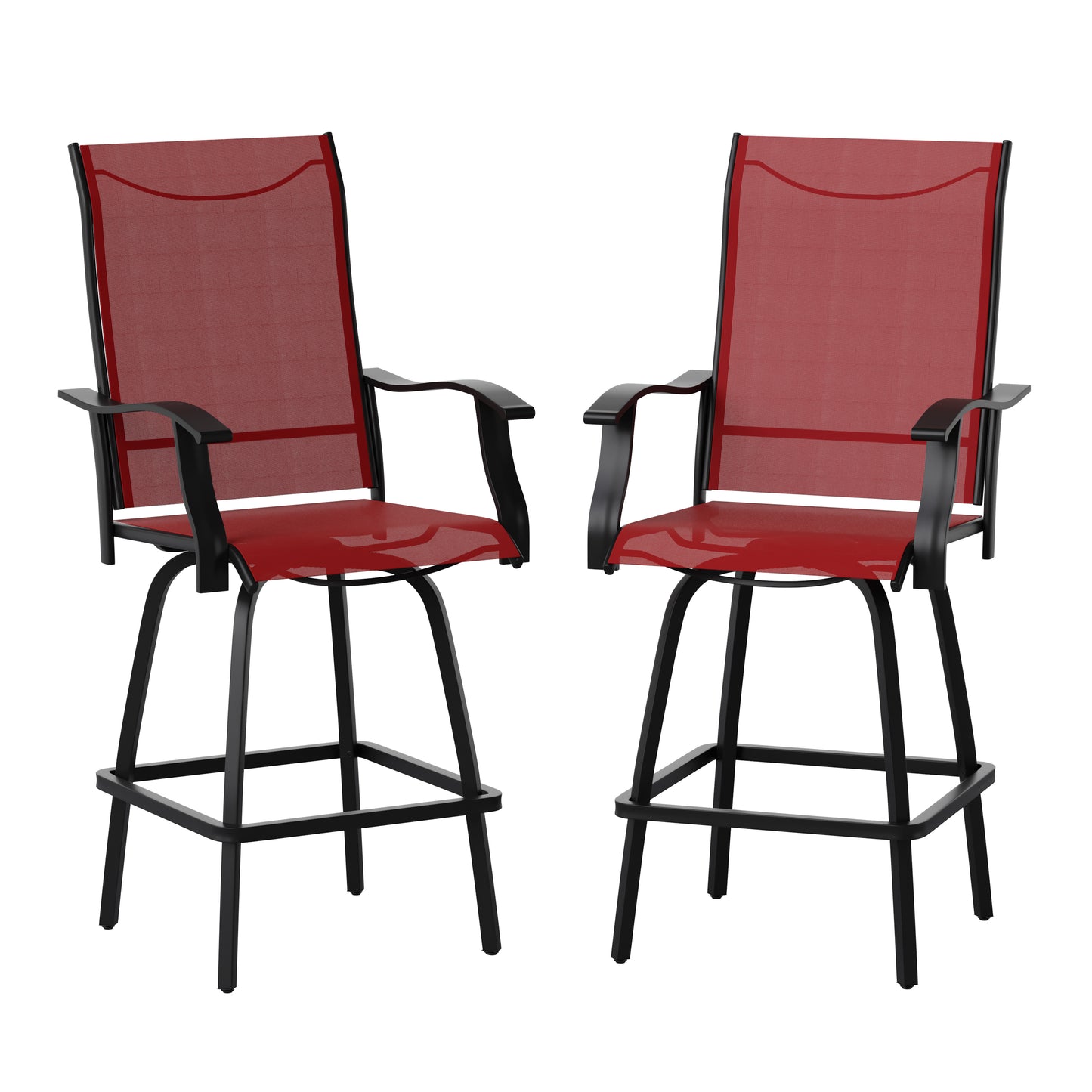 Valerie Patio Bar Height Stools Set of 2, All-Weather Textilene Swivel Patio Stools with High Back & Armrests in Red Red