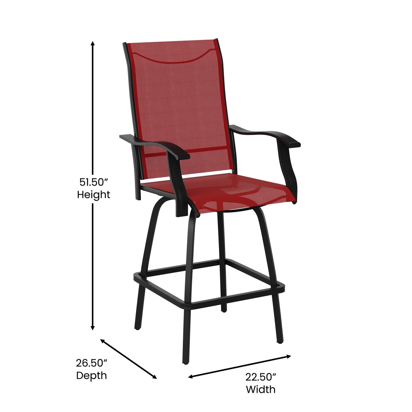 Valerie Patio Bar Height Stools Set of 2, All-Weather Textilene Swivel Patio Stools with High Back & Armrests in Red Red