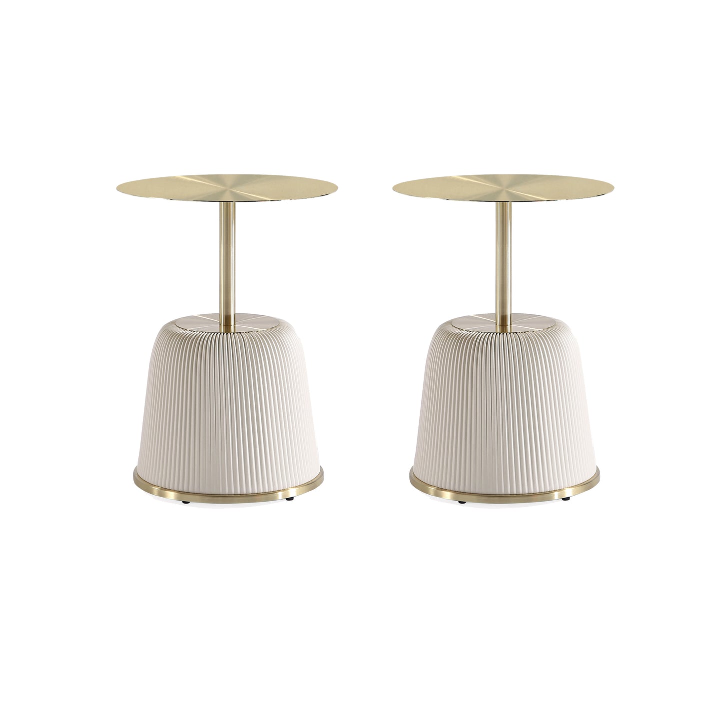 Manhattan Comfort Modern Anderson End Table 1.0 Upholstered in Cream Leatherette with Gold Tabletop - Set of 2 2-ET004-CR