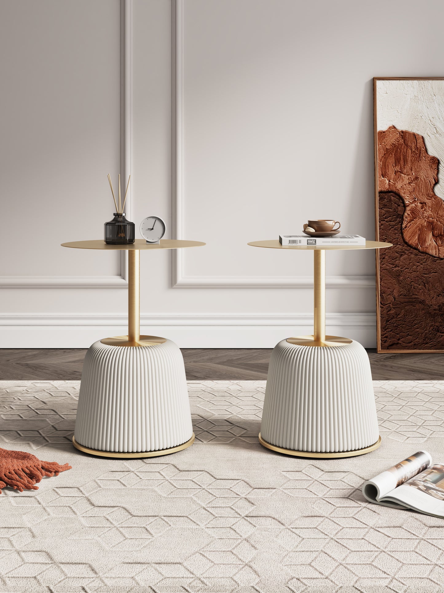 Manhattan Comfort Modern Anderson End Table 1.0 Upholstered in Cream Leatherette with Gold Tabletop - Set of 2 2-ET004-CR