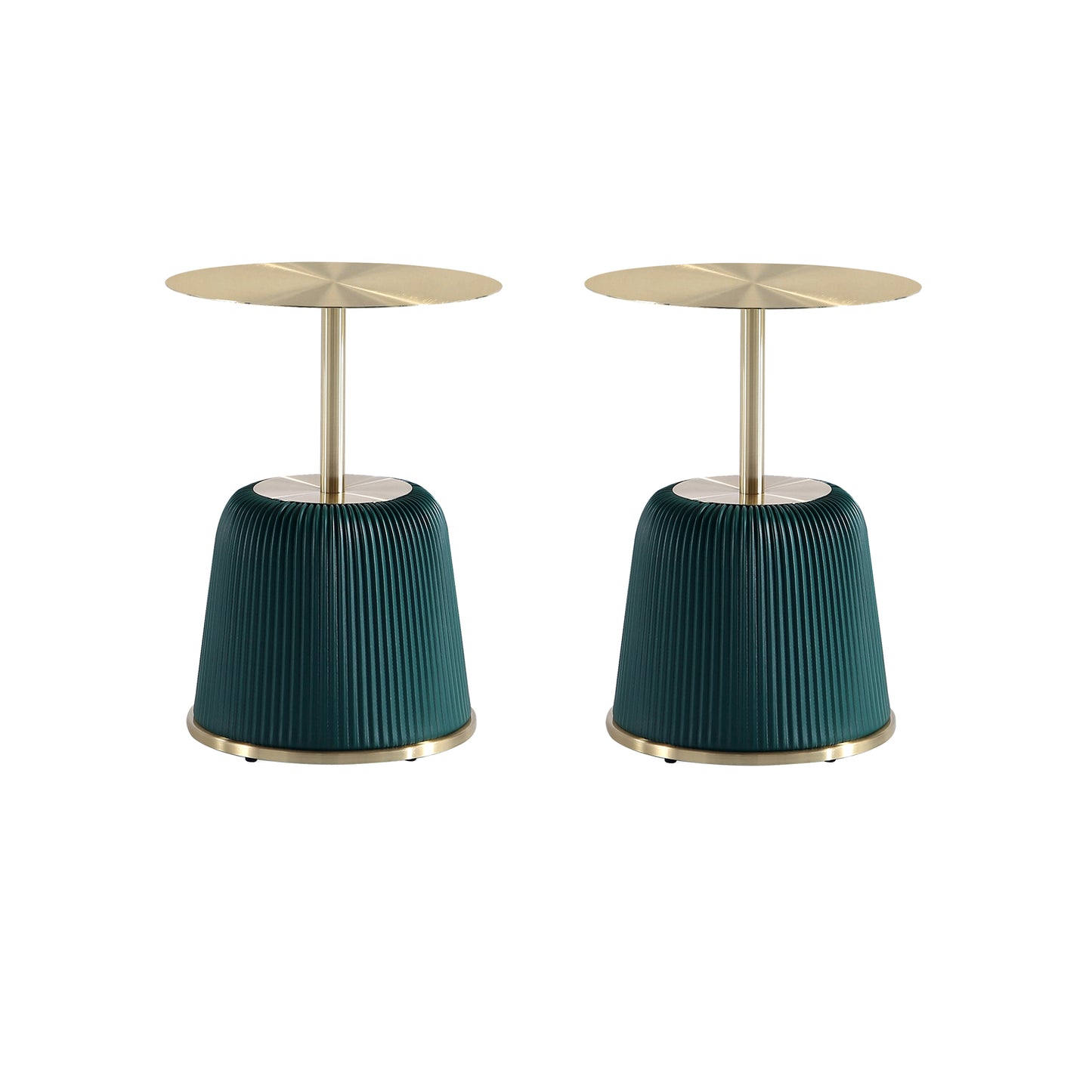Manhattan Comfort Modern Anderson End Table 1.0 Upholstered in Green Leatherette with Gold Tabletop - Set of 2 2-ET004-GR