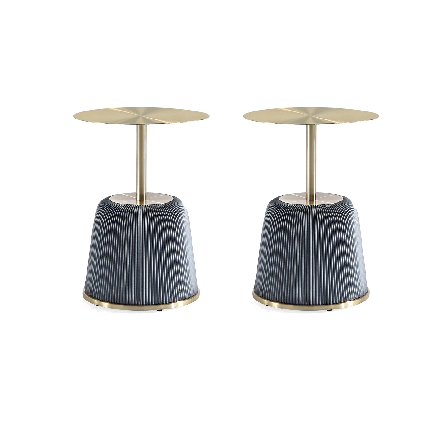 Manhattan Comfort Modern Anderson End Table 1.0 Upholstered in Grey Leatherette with Gold Tabletop - Set of 2 2-ET004-GY