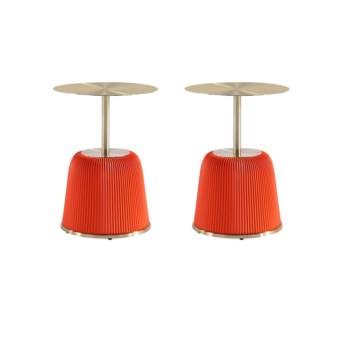 Manhattan Comfort Modern Anderson End Table 1.0 Upholstered in Orange Leatherette with Gold Tabletop - Set of 2 2-ET004-OR