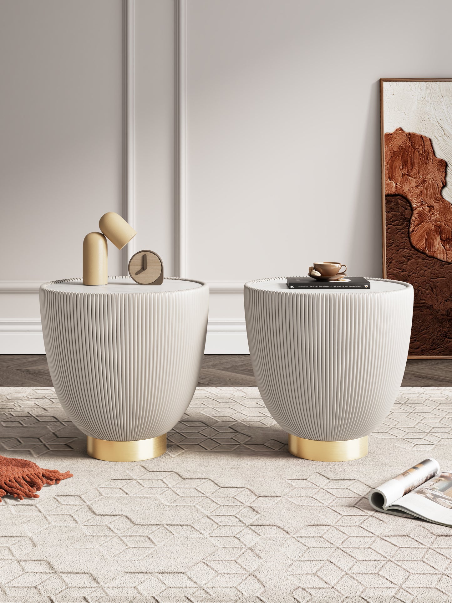 Anderson Modern Sintered Stone Top Upholstered End Table in Cream - Set of 2 2-ET005-CR