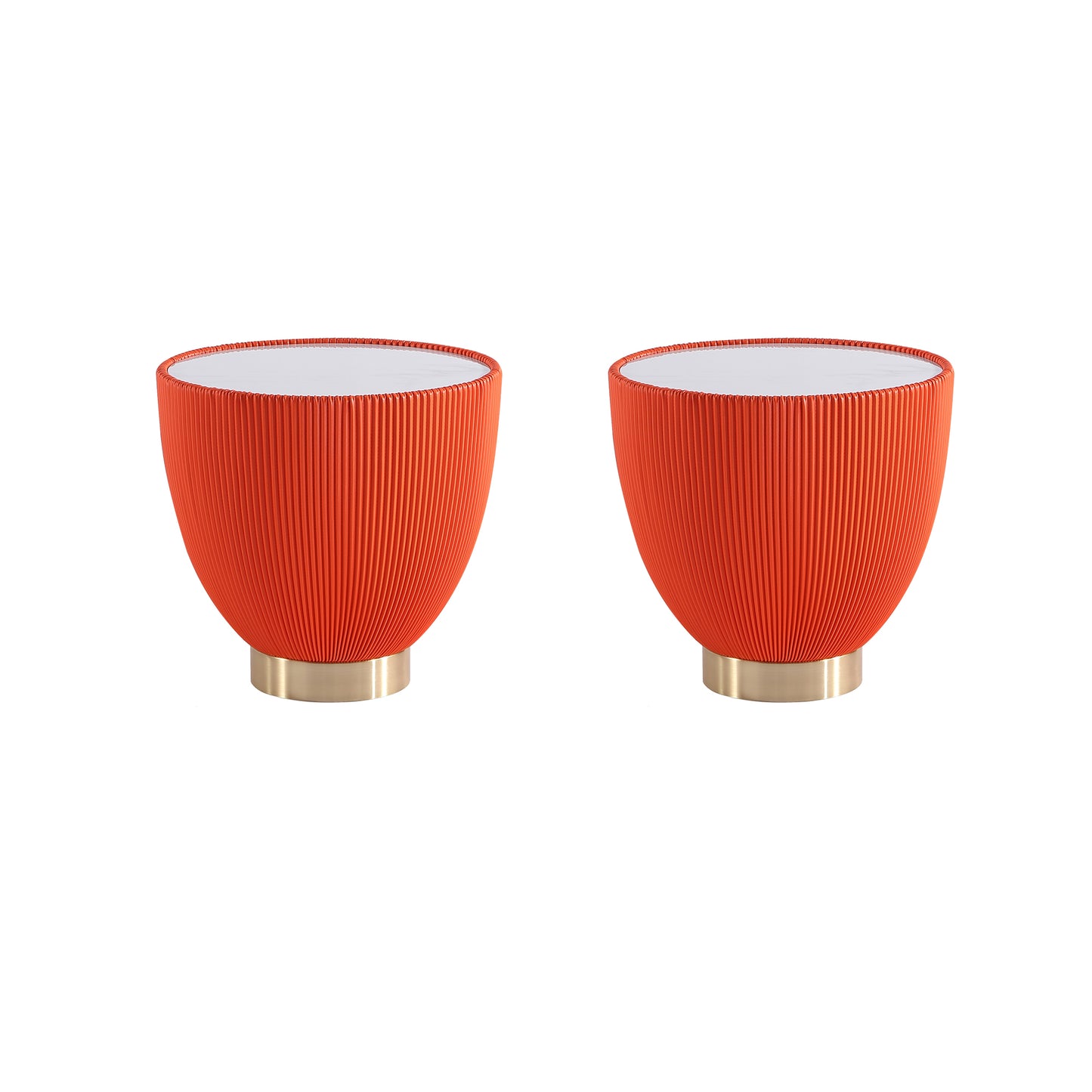 Manhattan Comfort Modern Anderson End Table 2.0 Upholstered in Orange Leatherette with Ceramic Faux Marble Tabletop - Set of 2 2-ET005-OR