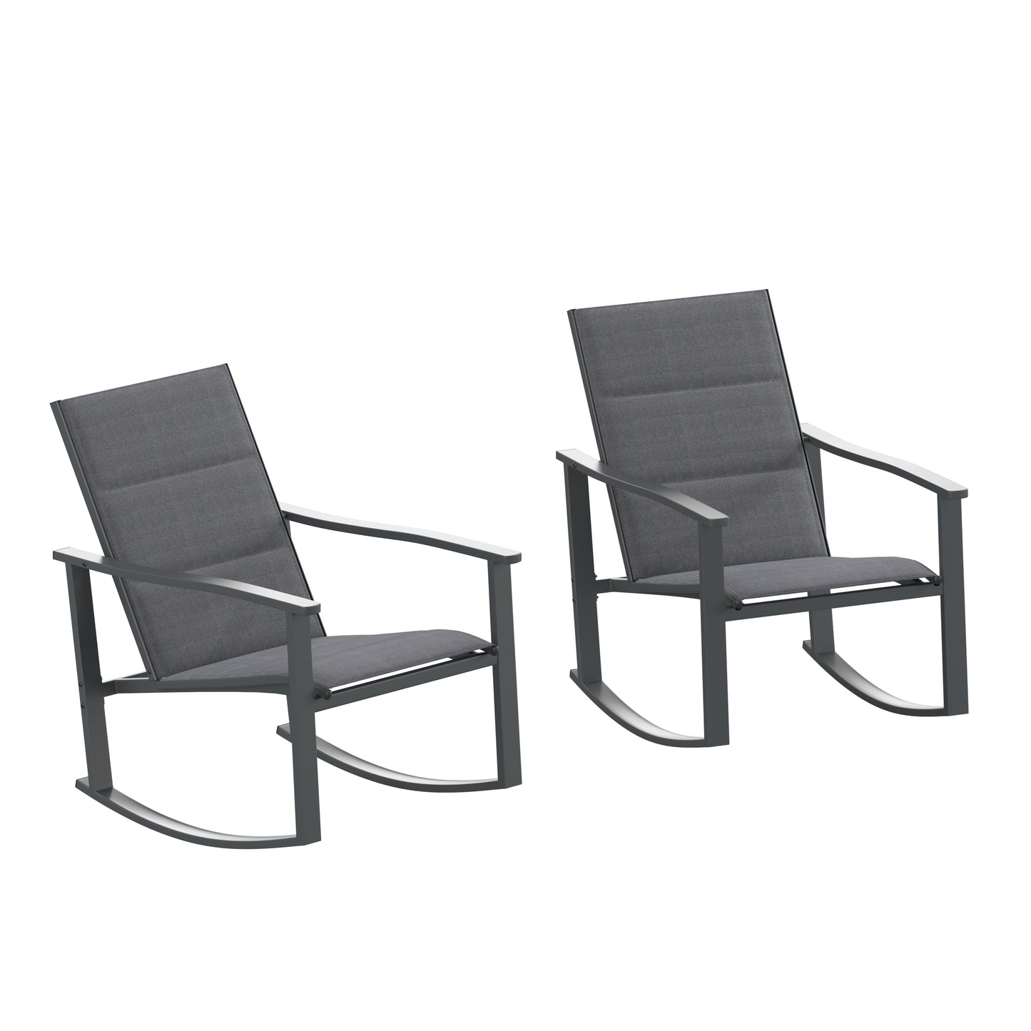 Brazos Set of 2 Black Outdoor Rocking Chairs with Flex Comfort Material and Black Steel Frames Black