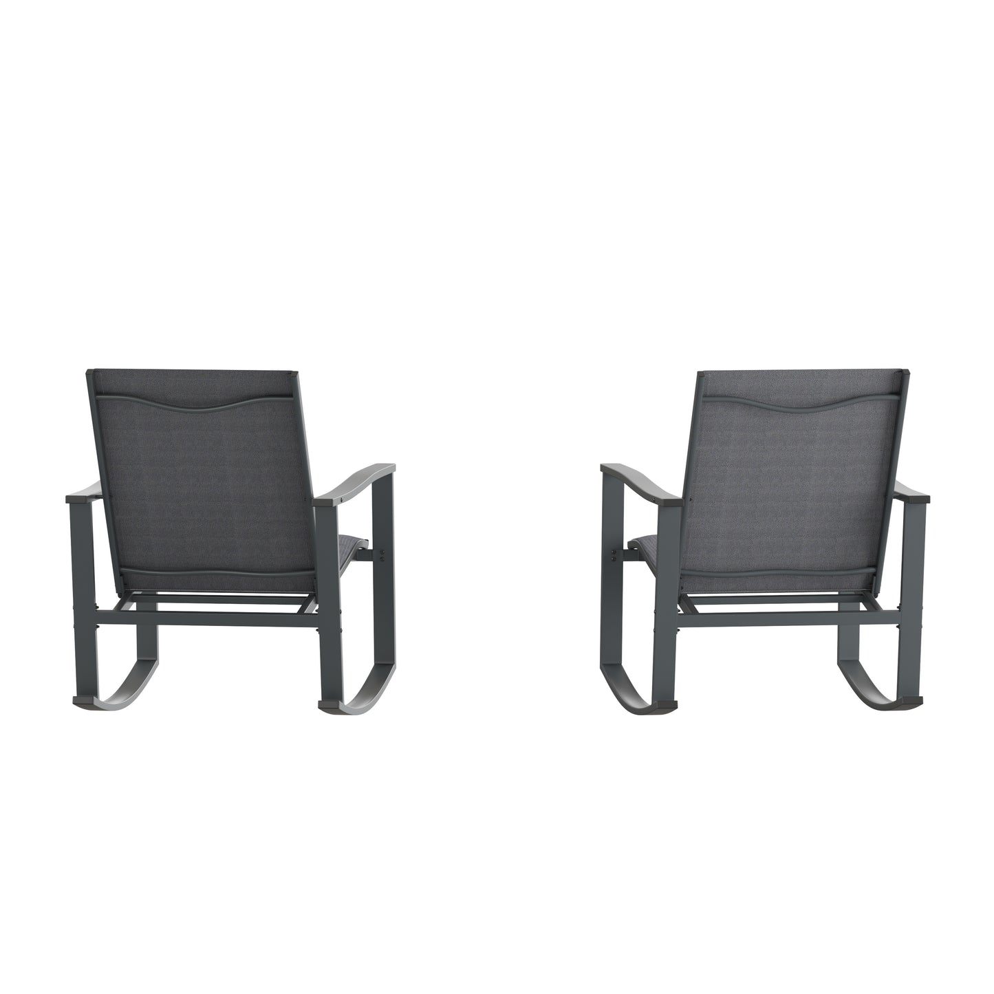 Brazos Set of 2 Black Outdoor Rocking Chairs with Flex Comfort Material and Black Steel Frames Black