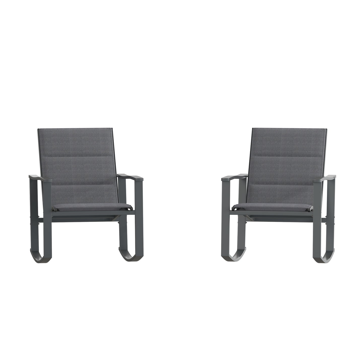Brazos Set of 2 Black Outdoor Rocking Chairs with Flex Comfort Material and Black Steel Frames Black