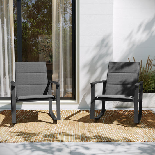 Brazos Set of 2 Black Outdoor Rocking Chairs with Flex Comfort Material and Black Steel Frames Black