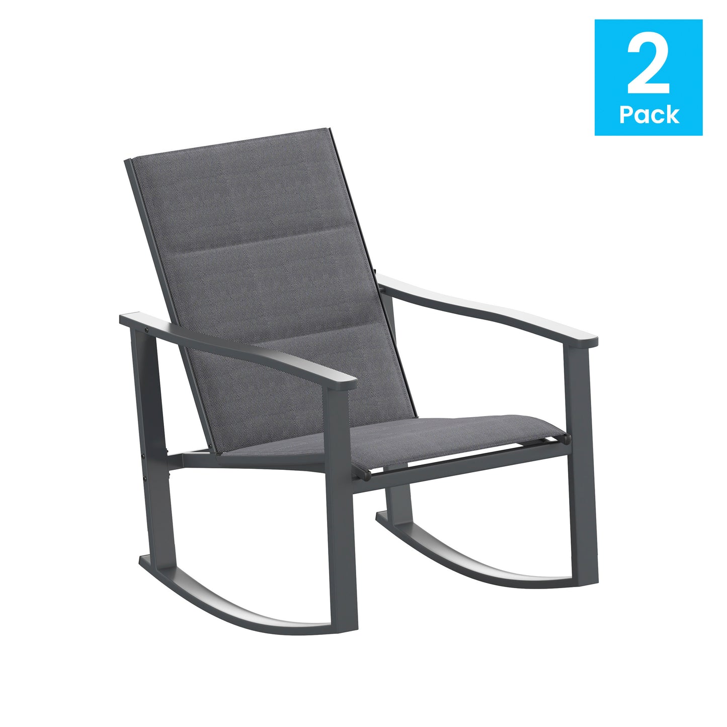 Brazos Set of 2 Black Outdoor Rocking Chairs with Flex Comfort Material and Black Steel Frames Black