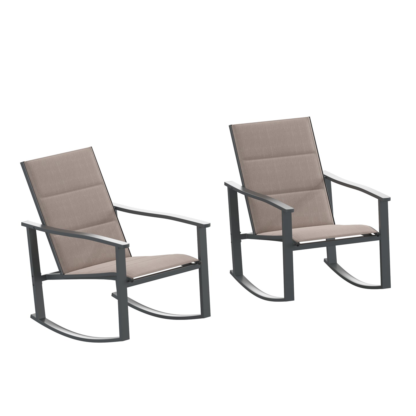 Brazos Set of 2 Brown Outdoor Rocking Chairs with Flex Comfort Material and Black Steel Frames Brown