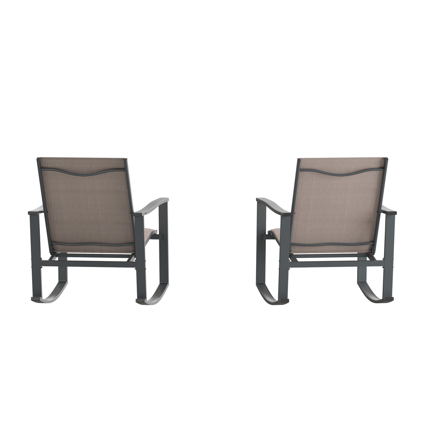 Brazos Set of 2 Brown Outdoor Rocking Chairs with Flex Comfort Material and Black Steel Frames Brown