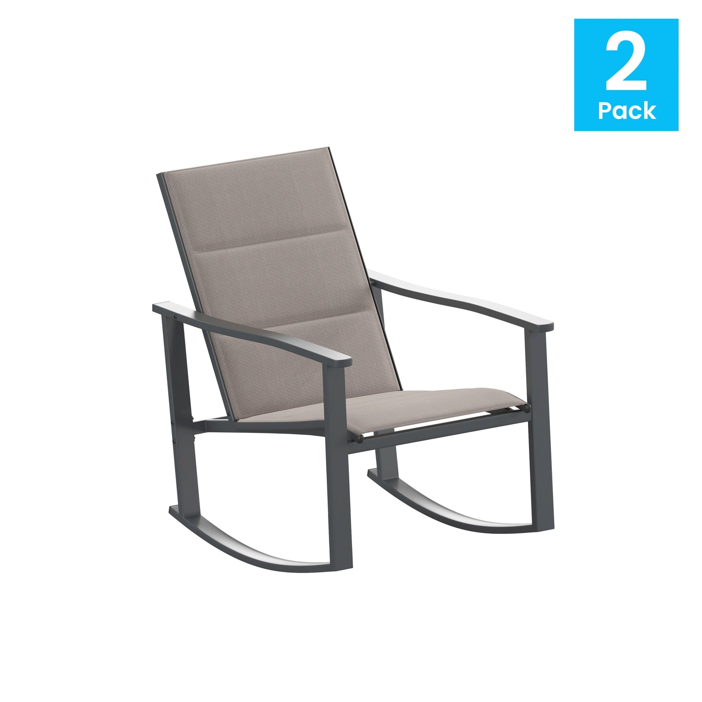 Brazos Set of 2 Brown Outdoor Rocking Chairs with Flex Comfort Material and Black Steel Frames Brown