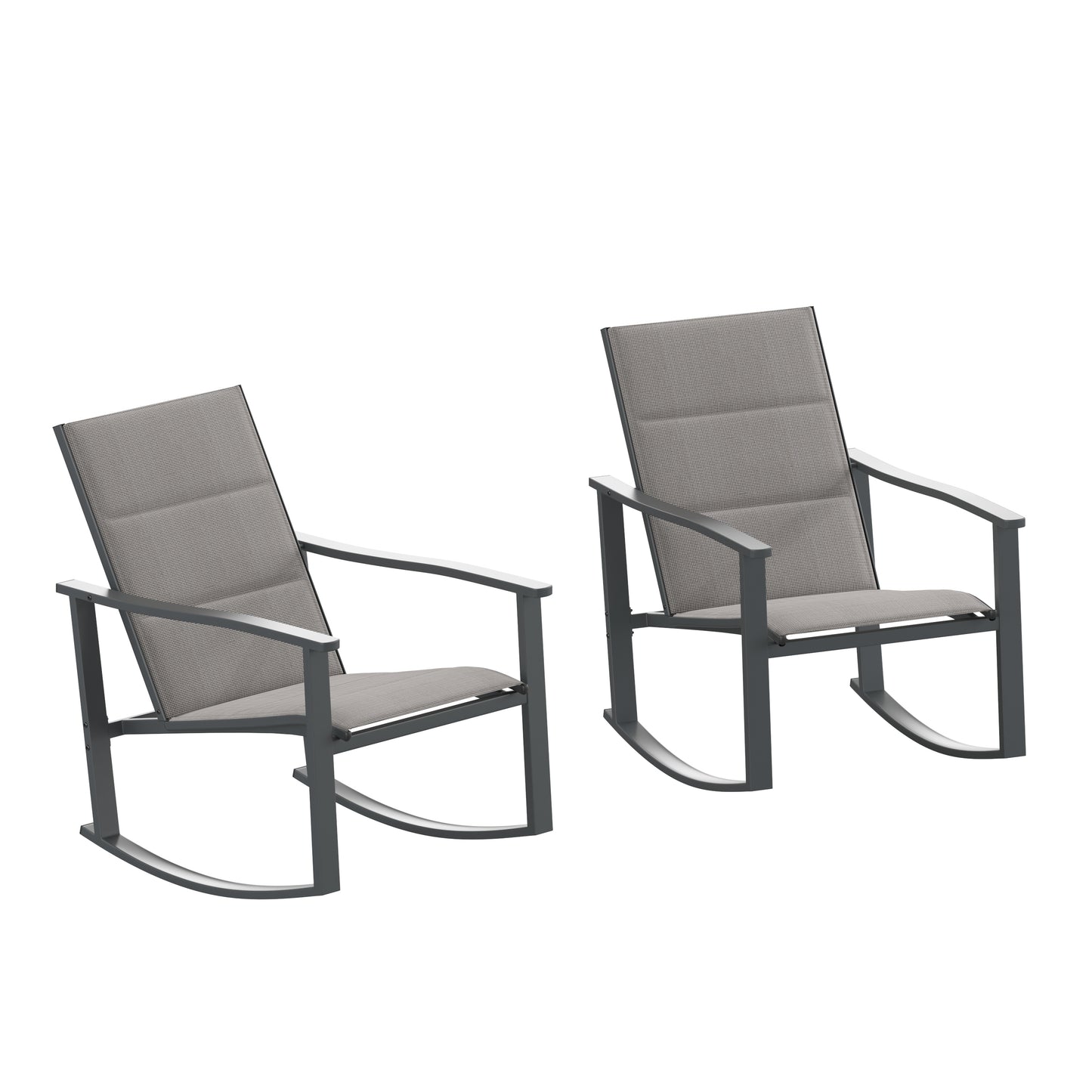 Brazos Set of 2 Gray Outdoor Rocking Chairs with Flex Comfort Material and Black Steel Frames Gray