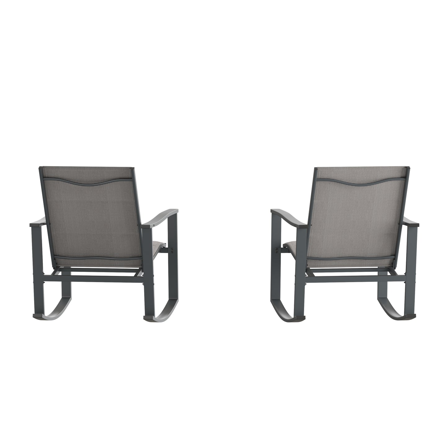 Brazos Set of 2 Gray Outdoor Rocking Chairs with Flex Comfort Material and Black Steel Frames Gray