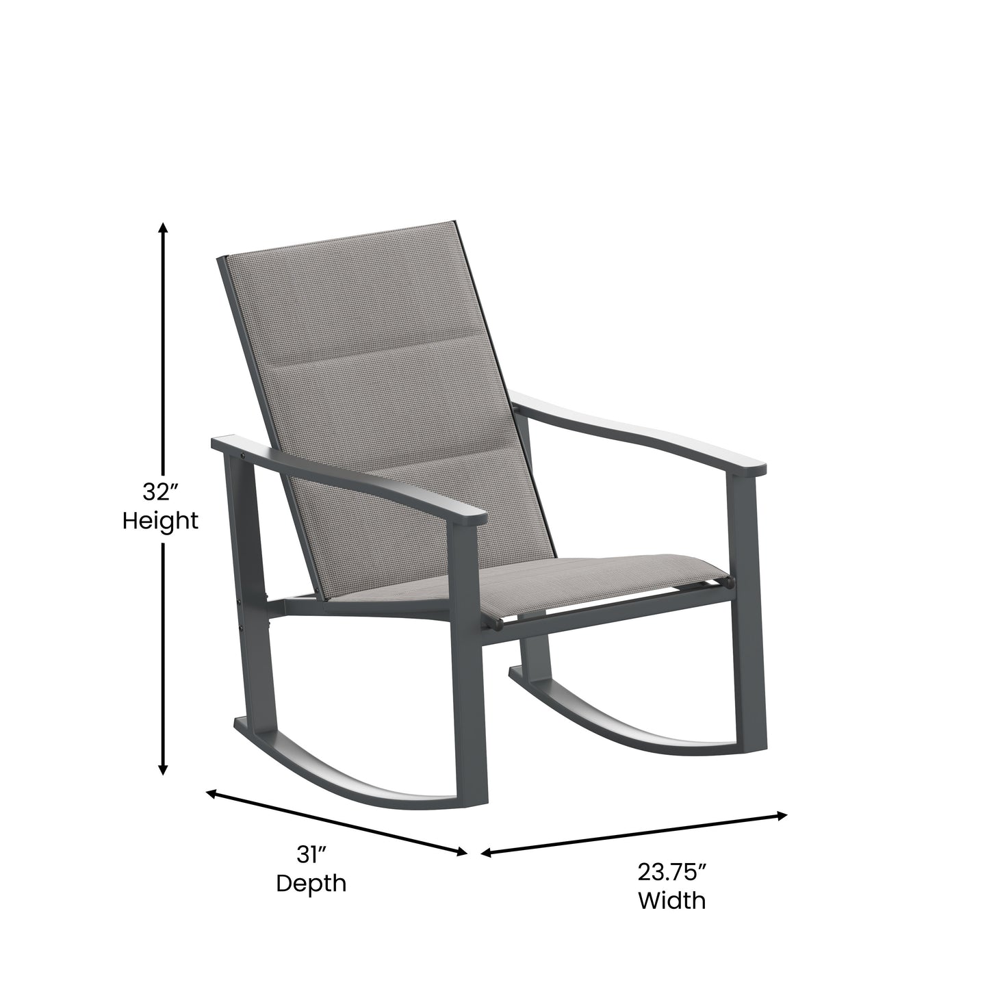 Brazos Set of 2 Gray Outdoor Rocking Chairs with Flex Comfort Material and Black Steel Frames Gray