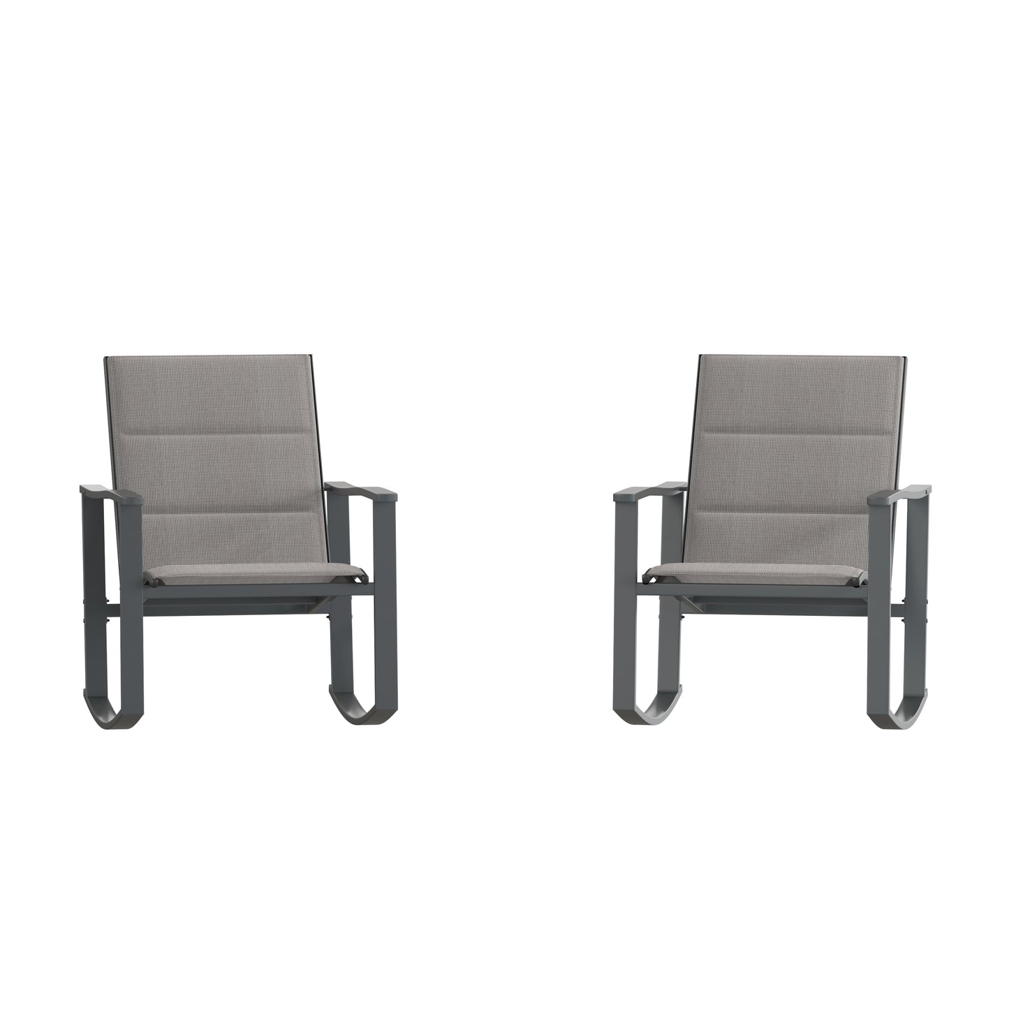 Brazos Set of 2 Gray Outdoor Rocking Chairs with Flex Comfort Material and Black Steel Frames Gray