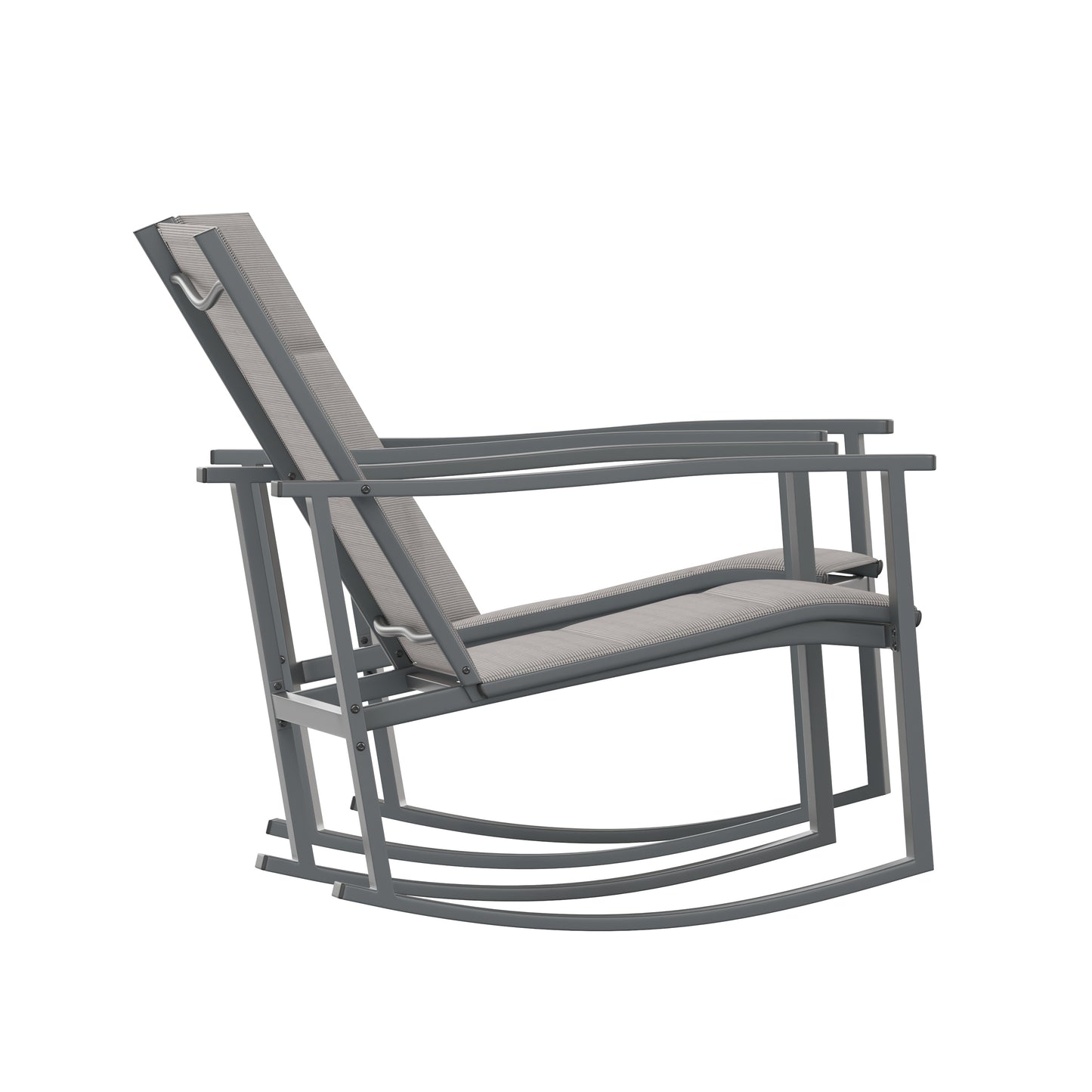 Brazos Set of 2 Gray Outdoor Rocking Chairs with Flex Comfort Material and Black Steel Frames Gray
